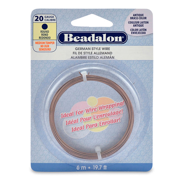 German Style Wire, Round, Antique Brass Color, 20 gauge .81 mm / .032 in, 6 m / 19.7 ft