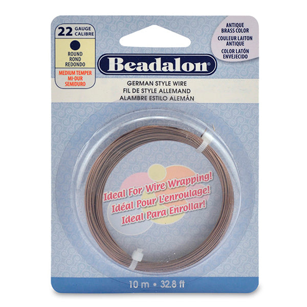 German Style Wire, Round, Antique Brass Color, 22 gauge .64 mm / .025 in, 10 m / 32.8 ft