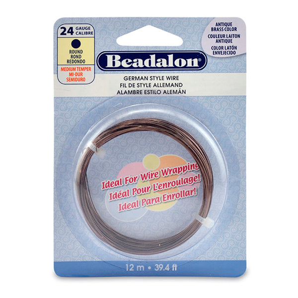 German Style Wire, Round, Antique Brass Color, 24 gauge .51 mm / .020 in, 12 m / 39.4 ft