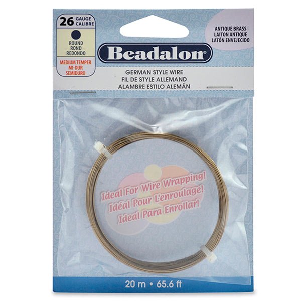 German Style Wire, Round, Antique Brass Color, 26 gauge .41 mm / .016 in, 20 m / 65.6 ft