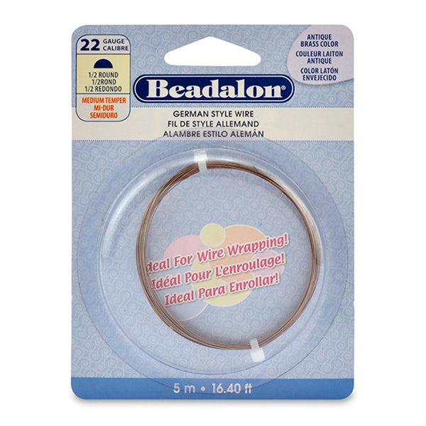 German Style Wire, Half Round, Antique Brass Color, 22 gauge .025 in / .64 mm, 5 m / 16.4 ft
