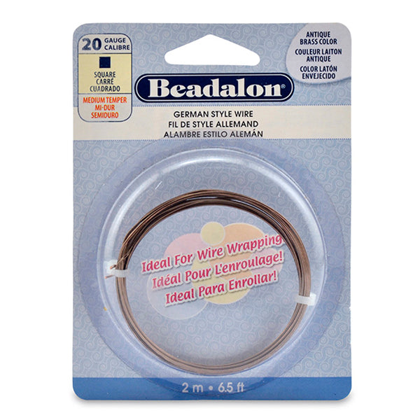 German Style Wire, Square, Antique Brass Color, 20 gauge .81 mm / .032 in, 2 m / 6.5 ft