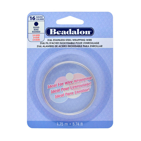 316L Stainless Steel Wrapping Wire, Round, 16 gauge 1.3 mm / .050 in, 1.75 m / 5.74 ft