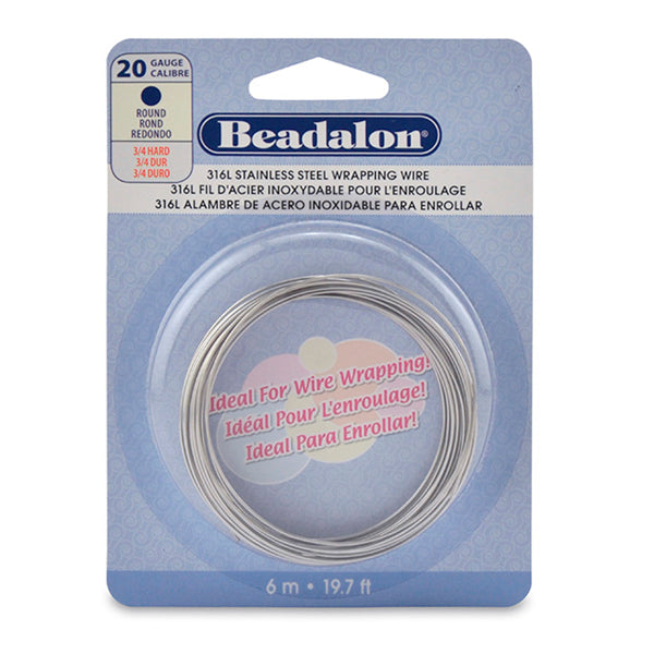 316L Stainless Steel Wrapping Wire, Round, 20 gauge .81 mm / .032 in, 6 m / 19.7 ft