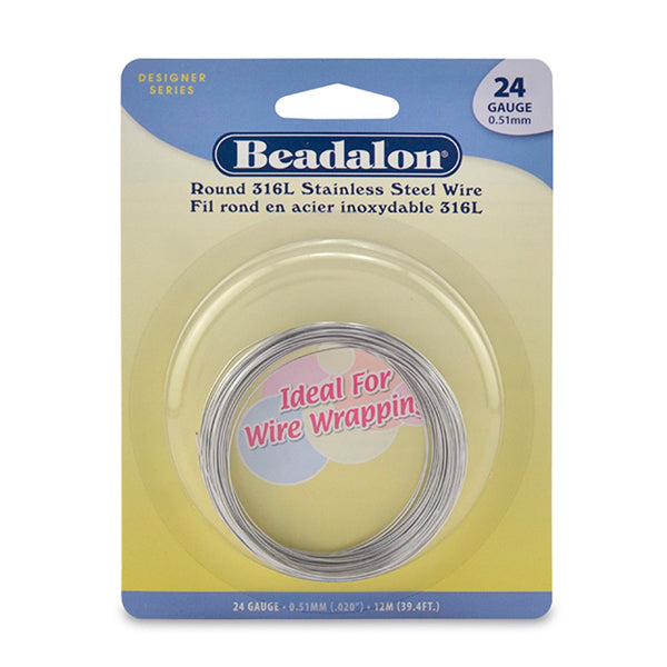 316L Stainless Steel Wrapping Wire, Round, 24 gauge .51 mm / .020 in, 12 m / 39.4 ft