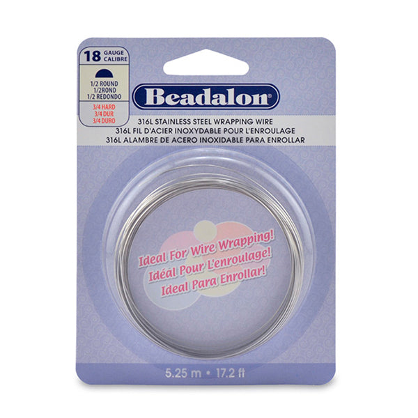316L Stainless Steel Wrapping Wire, Half Round, 18 gauge 1.02 mm / .040 in, 5.25 m / 17.2 ft
