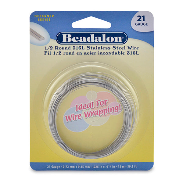 316L Stainless Steel Wrapping Wire, Half Round, 21 gauge .72 mm / .028 in, 12 m / 39.4 ft