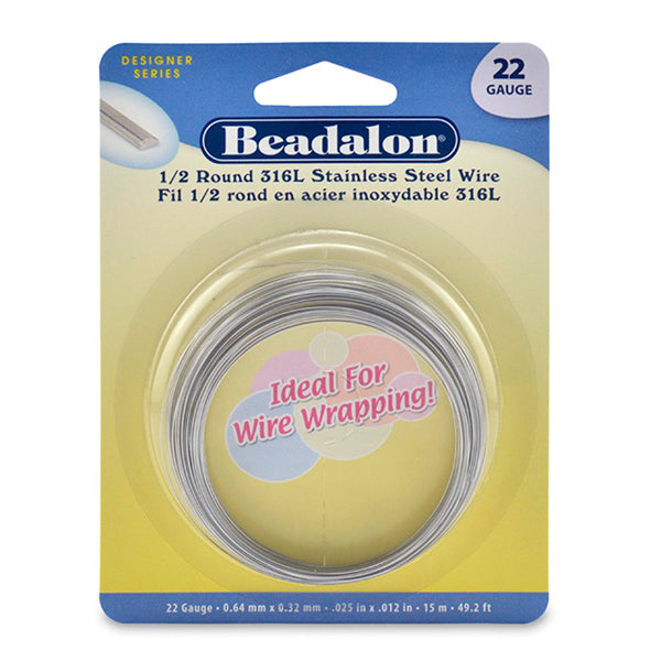 316L Stainless Steel Wrapping Wire, Half Round, 22 gauge .64 mm / .025 in, 15 m / 49.2 ft