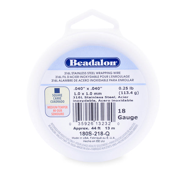 316L Stainless Steel Wrapping Wire, Square, 18 gauge 1.02 mm / .040 in, 1/4 lb / .11 kg