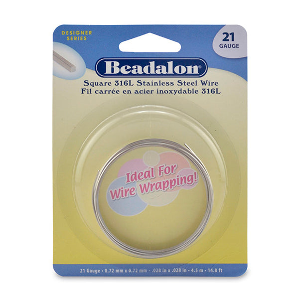 316L Stainless Steel Wrapping Wire, Square, 21 gauge .72 mm / .028 in, 4.5 m / 14.8 ft