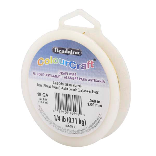 ColourCraft Wire, 18 Gauge 0.040 in / 1.02 mm, Gold Color Silver Plated Tarnish Resistant, approx. 49 ft / 14 m, 1/4 lb / .11 kg