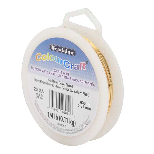 ColourCraft Wire, 20 Gauge 0.032 in / 0.81 mm, Gold Color Silver Plated Tarnish Resistant, approx. 78 ft / 23 m, 1/4 lb / .11 kg
