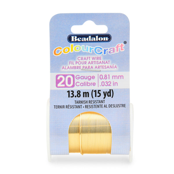 ColourCraft Wire, 20 Gauge 0.032 in / 0.81 mm, Gold Color Silver Plated Tarnish Resistant, 13.7 m / 15 yd spool