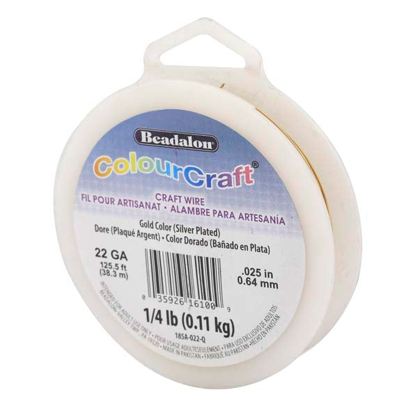 ColourCraft Wire, 22 Gauge 0.025 in / 0.64 mm, Gold Color Silver Plated Tarnish Resistant, approx. 125 ft / 38 m, 1/4 lb / .11 kg