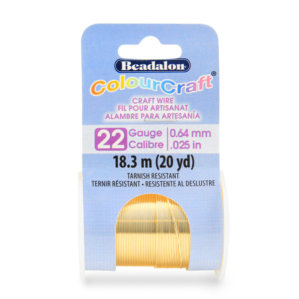 ColourCraft Wire, 22 Gauge 0.025 in / 0.64 mm, Gold Color Silver Plated Tarnish Resistant,18.2 m / 20 yd spool