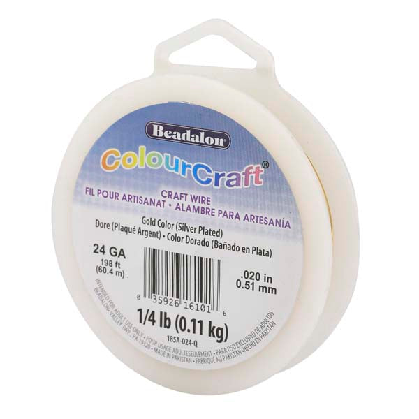 ColourCraft Wire, 24 Gauge 0.020 in / 0.51 mm, Gold Color Silver Plated Tarnish Resistant approx. 198 ft / 60 m, 1/4 lb / .11 kg