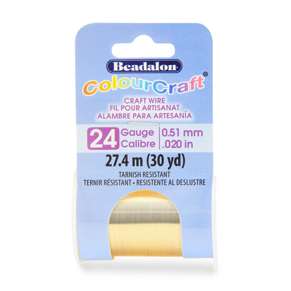 ColourCraft Wire, 24 Gauge 0.020 in / 0.51 mm, Gold Color Silver Plated Tarnish Resistant, 27.4 m / 30 yd spool