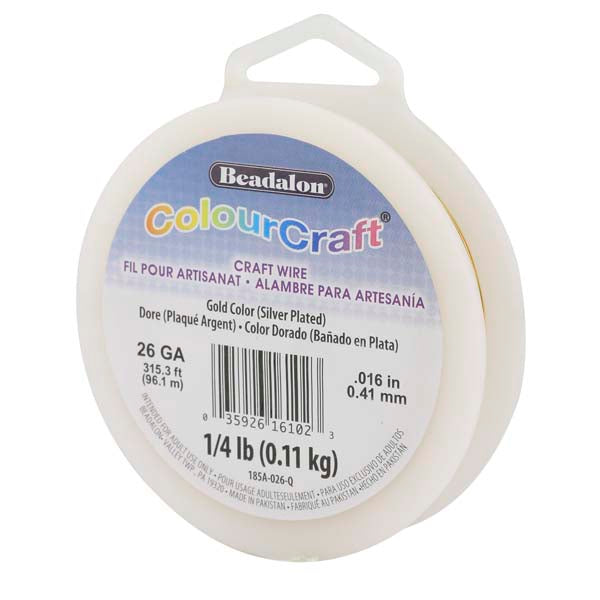 ColourCraft Wire, 26 Gauge 0.016 in / 0.41 mm, Gold Color Silver Plated Tarnish Resistant, approx. 315 ft / 96 m, 1/4 lb / .11 kg