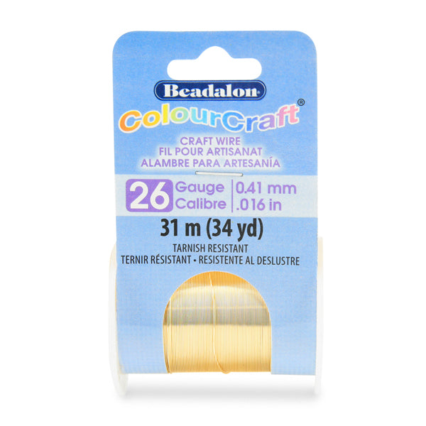 ColourCraft Wire, 26 Gauge 0.016 in / 0.41 mm, Gold Color Silver Plated Tarnish Resistant, 31.0 m / 34 yd spool