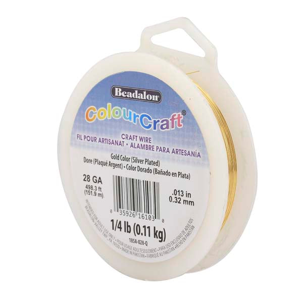ColourCraft Wire, 28 Gauge 0.013 in / 0.32 mm, Gold Color Silver Plated Tarnish Resistant, approx. 498 ft / 151 m, 1/4 lb / .11 kg
