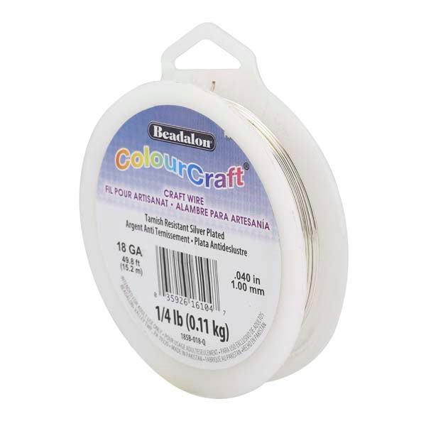 ColourCraft Wire, 18 Gauge 0.040 in / 1.02 mm, Silver Plated Tarnish Resistant, approx. 49 ft / 14 m, 1/4 lb / .11 kg