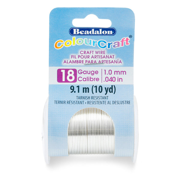 ColourCraft Wire, 18 Gauge 0.040 in / 1.02 mm, Silver Plated Tarnish Resistant, 9.1 m / 10 yd spool