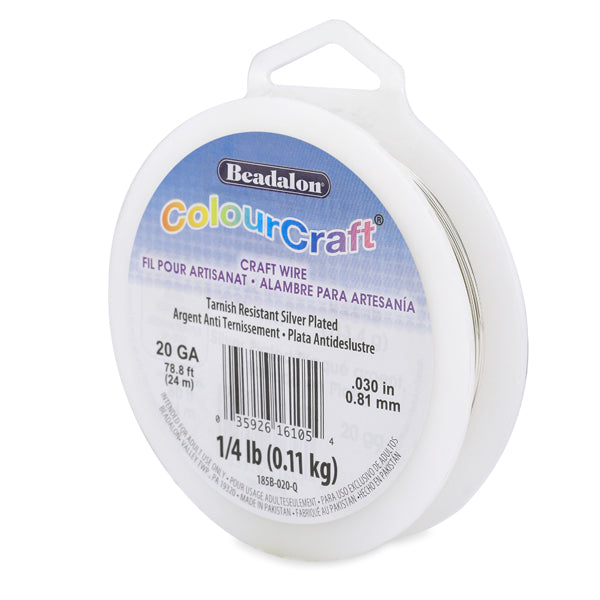 ColourCraft Wire, 20 Gauge 0.032 in / 0.81 mm, Silver Plated Tarnish Resistant, approx. 78 ft / 23 m, 1/4 lb / .11 kg