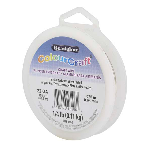 ColourCraft Wire, 22 Gauge 0.025 in / 0.64 mm, Silver Plated Tarnish Resistant, approx. 125 ft / 38 m, 1/4 lb / .11 kg