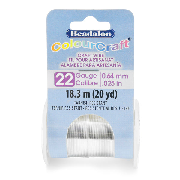 ColourCraft Wire, 22 Gauge 0.025 in / 0.64 mm, Silver Plated Tarnish Resistant, 18.3 m / 20 yd spool