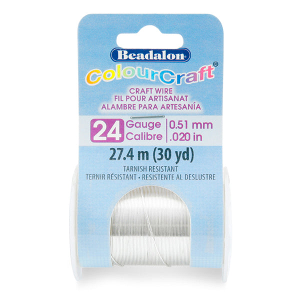 ColourCraft Wire, 24 Gauge 0.020 in / 0.51 mm, Silver Plated Tarnish Resistant, 27.4 m / 30 yd spool