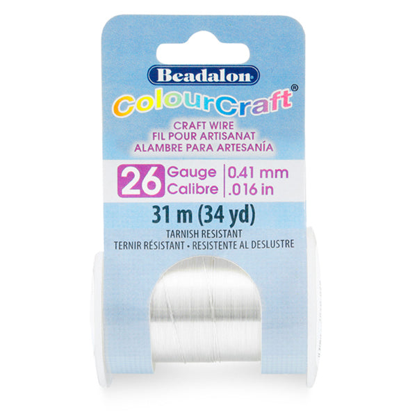 Beadalon ColourCraft Wire, 26 Gauge 0.016 in / 0.41 mm, Silver Plated Tarnish Resistant, 31 m / 34 yd spool