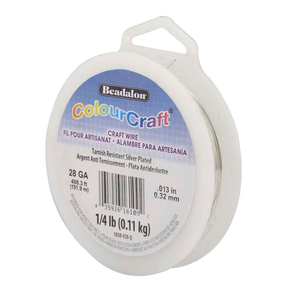 ColourCraft Wire, 28 Gauge 0.013 in / 0.32 mm, Silver Plated Tarnish Resistant, approx. 498 ft / 151 m, 1/4 lb / .11 kg