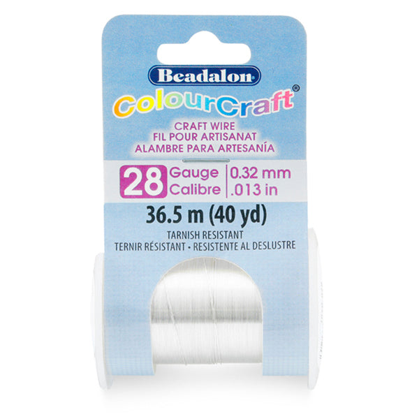 ColourCraft Wire, 28 Gauge 0.013 in / 0.32 mm, Silver Plated Tarnish Resistant, 36.5 m / 40 yd spool