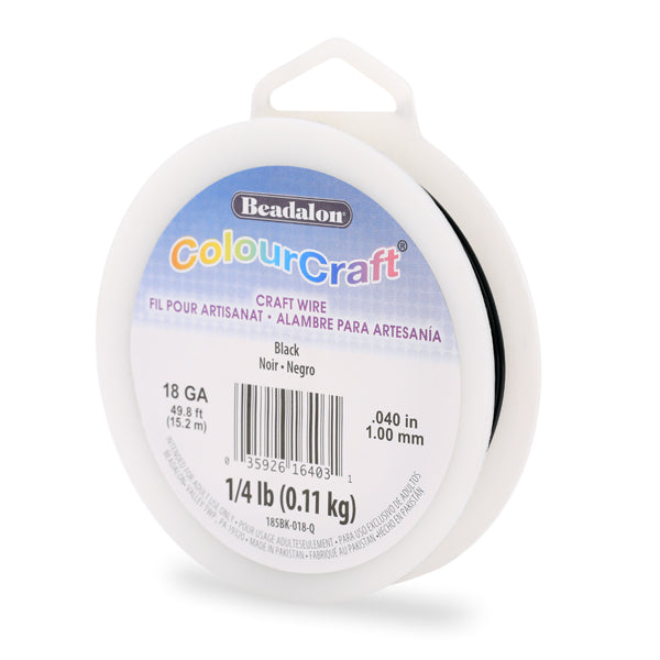 ColourCraft Wire, 18 Gauge 0.040 in / 1.02 mm, Black, approx. 49 ft / 14 m, 1/4 lb / .11 kg