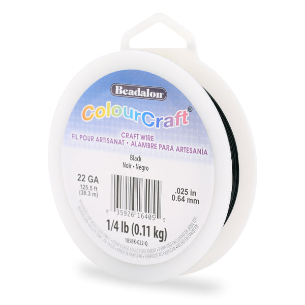 ColourCraft Wire, 22 Gauge 0.025 in / 0.64 mm, Black, approx. 125 ft / 38 m, 1/4 lb / .11 kg