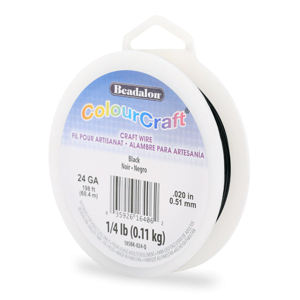 ColourCraft Wire, 24 Gauge 0.020 in / 0.51 mm, Black, approx. 198 ft / 60 m, 1/4 lb / .11 kg