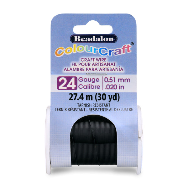 ColourCraft Wire, 24 Gauge 0.020 in / 0.51 mm, Black, 27.4 m / 30 yd spool