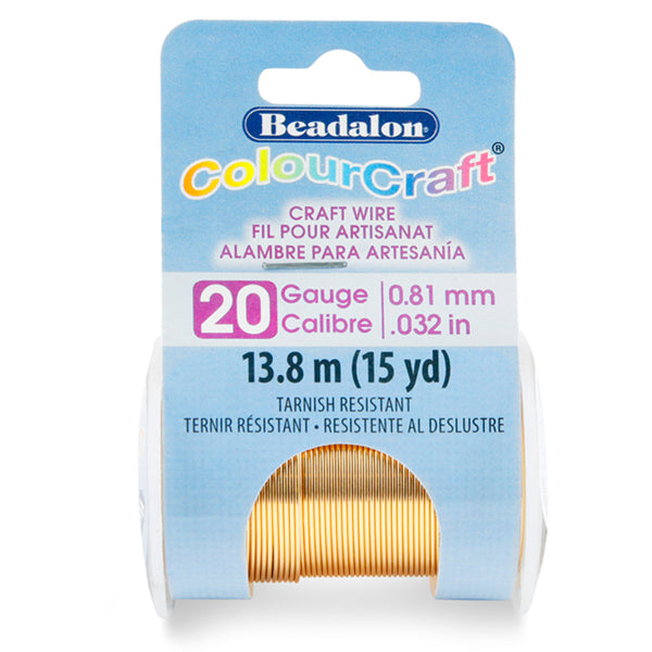 ColourCraft Wire, 20 Gauge 0.032 in / 0.81 mm, Brass Light, 13.8 m / 15 yd spool