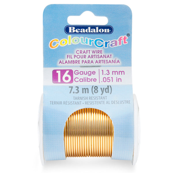ColourCraft Wire, 16 Gauge 0.051 in / 1.30 mm, Brass Light, 7.3 m, / 8 yd spool