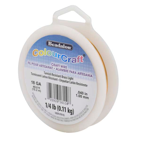 ColourCraft Wire, 18 Gauge 0.040 in / 1.02 mm, Brass Light, approx. 49 ft / 14 m, 1/4 lb / .11 kg