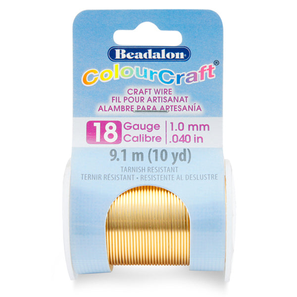 ColourCraft Wire, 18 Gauge 0.040 in / 1.02 mm, Brass Light, 9.1 m / 10 yd spool
