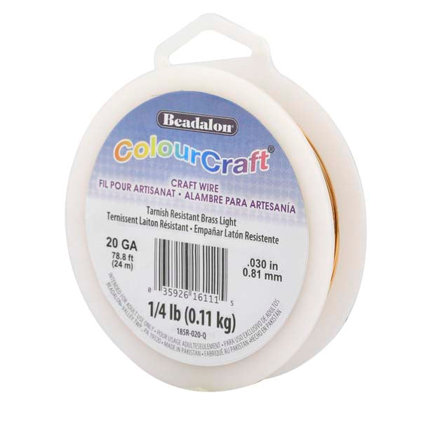 ColourCraft Wire, 20 Gauge 0.032 in / 0.81 mm, Brass Light, approx. 78 ft / 23 m, 1/4 lb / .11 kg