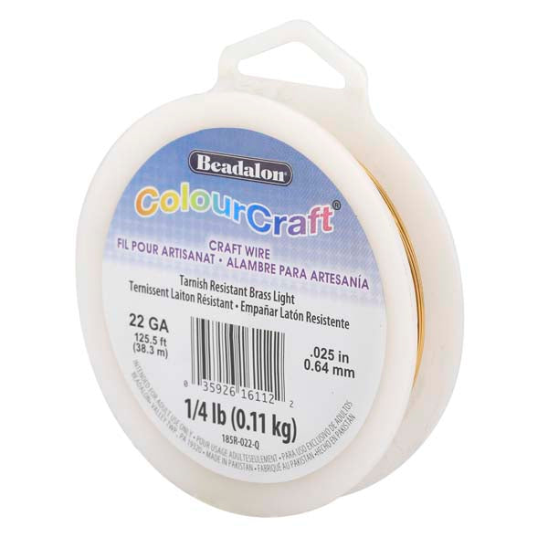 ColourCraft Wire, 22 Gauge 0.025 in / 0.64 mm, Brass Light, approx. 125 ft / 38 m, 1/4 lb / .11 kg