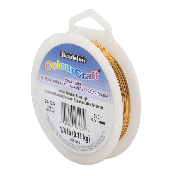 ColourCraft Wire, 24 Gauge 0.020 in / 0.51 mm, Brass Light, approx. 198 ft / 60 m, 1/4 lb / .11 kg