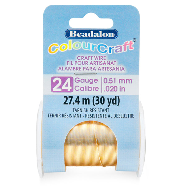 ColourCraft Wire, 24 Gauge 0.020 in / 0.51 mm, Brass Light, 27.4 m / 30 yd spool