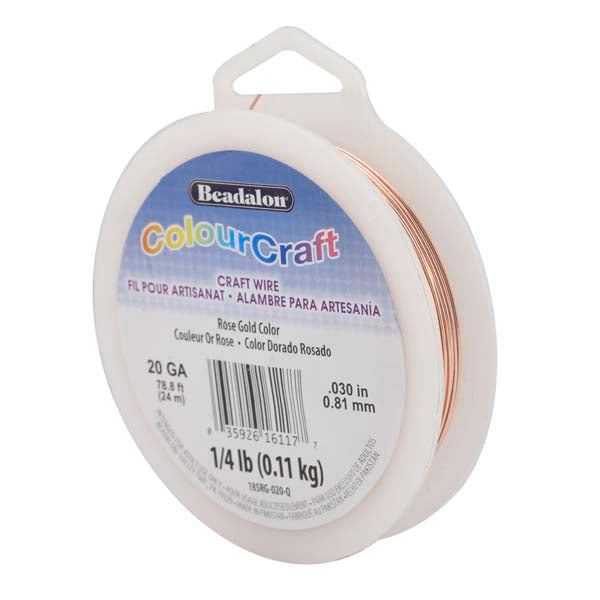 ColourCraft Wire, 20 Gauge 0.032 in / 0.81 mm, Rose Gold Color Silver Plated Tarnish Resistant, approx. 78 ft / 23 m, 1/4 lb / .11 kg