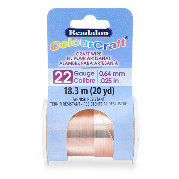 ColourCraft Wire, 22 Gauge 0.025 in / 0.64 mm, Rose Gold Color Silver Plated Tarnish Resistant, 18.3 m / 20 yd spool
