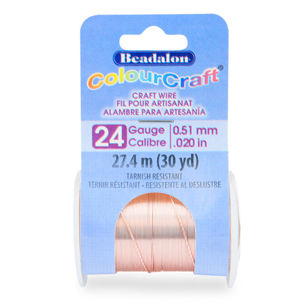 ColourCraft Wire, 24 Gauge 0.020 in / 0.51 mm, Rose Gold Color Silver Plated Tarnish Resistant, 27.4 m / 30 yd spool