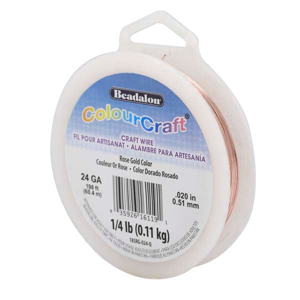 ColourCraft Wire, 24 Gauge 0.020 in / 0.51 mm, Rose Gold Color Silver Plated Tarnish Resistant, approx. 198 ft / 60 m, 1/4 lb / .11 kg