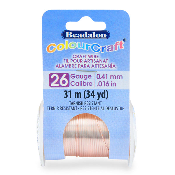 ColourCraft Wire, 26 Gauge 0.016 in / 0.41 mm, Rose Gold Color Silver Plated Tarnish Resistant, 31 m / 34 yd spool